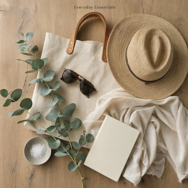Flat-lay arrangement with props.
