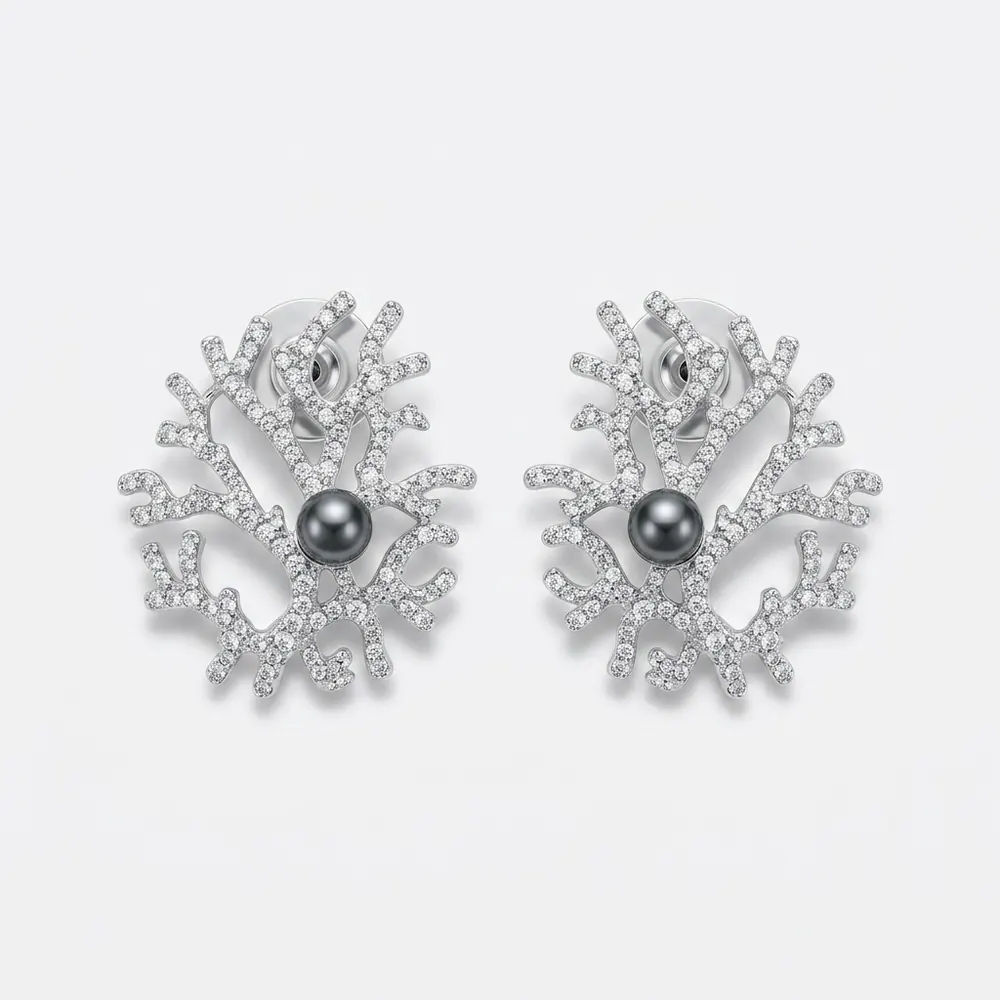 Silver crystal cluster earring — original product photo before AI try-on