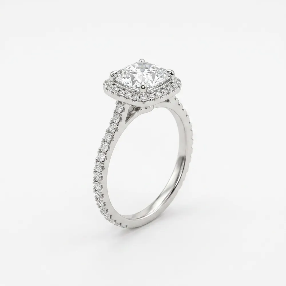 Cushion-cut halo ring — original product photo before AI try-on