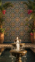 Moroccan riad — Mosaic tile wall and fountain