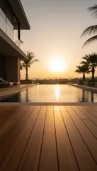 Poolside — Teak pool deck at sunset
