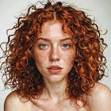 Maeve — Freckled · Curly red AI fashion model