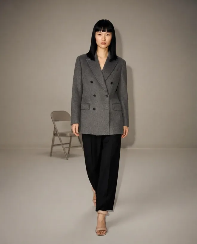 Neutral studio for tailoring, where the edges need to read.