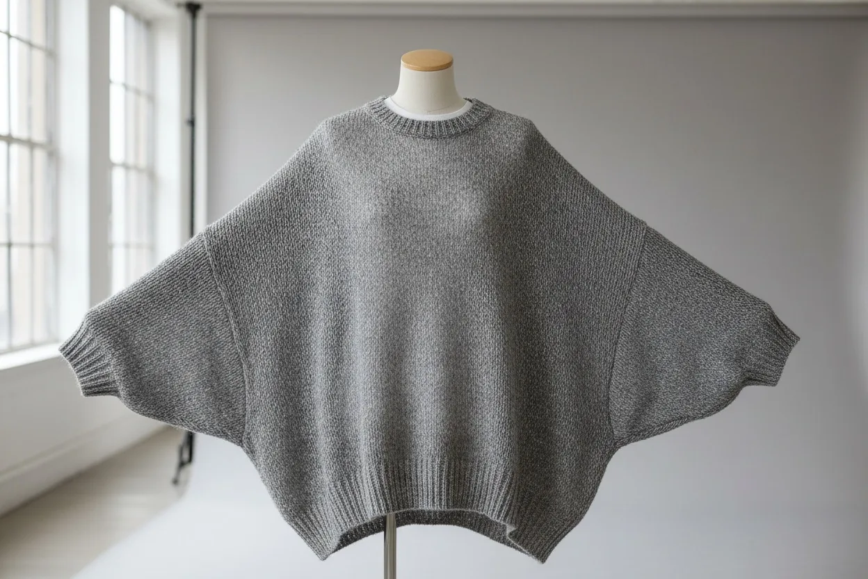 A fitted close layer under a deliberately looser grey marl knit shown on a mannequin