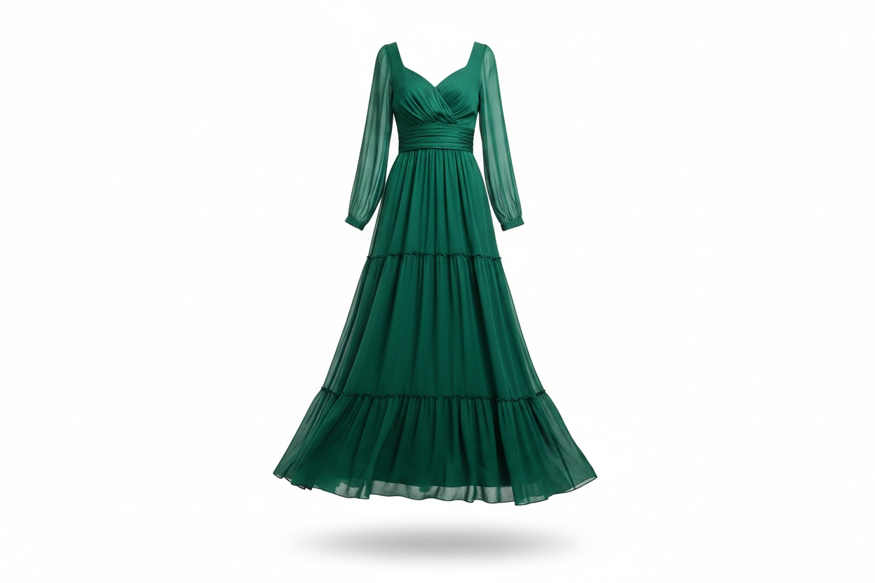 The same dress as a ghost mannequin image with no support and a hollow neckline