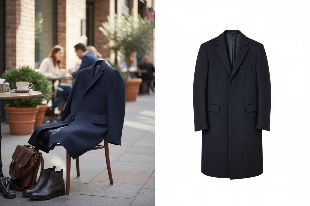 The same product shot with a busy lifestyle background beside a compliant plain white version