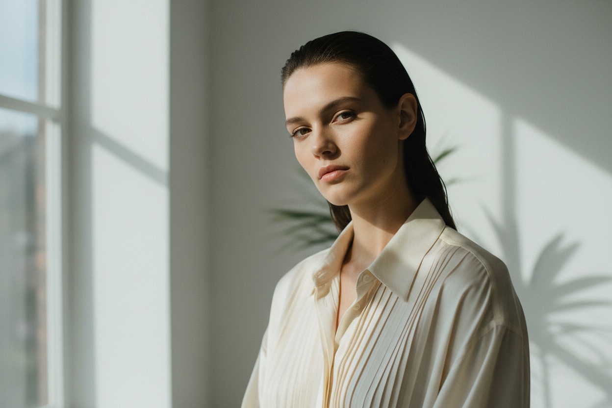 One person shown under soft window, hard flash and golden-hour light with the same face and pose