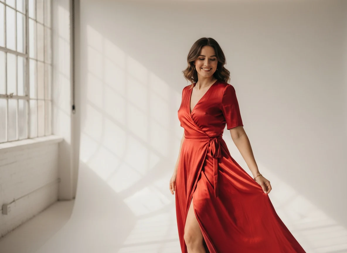 A clean, studio-lit on-model product photo generated by AI for a Shopify listing