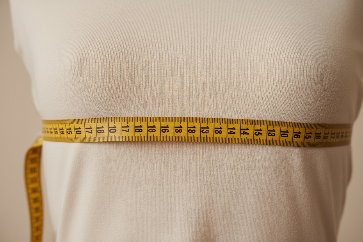 A soft tailor's tape held level around the fullest part of the bust