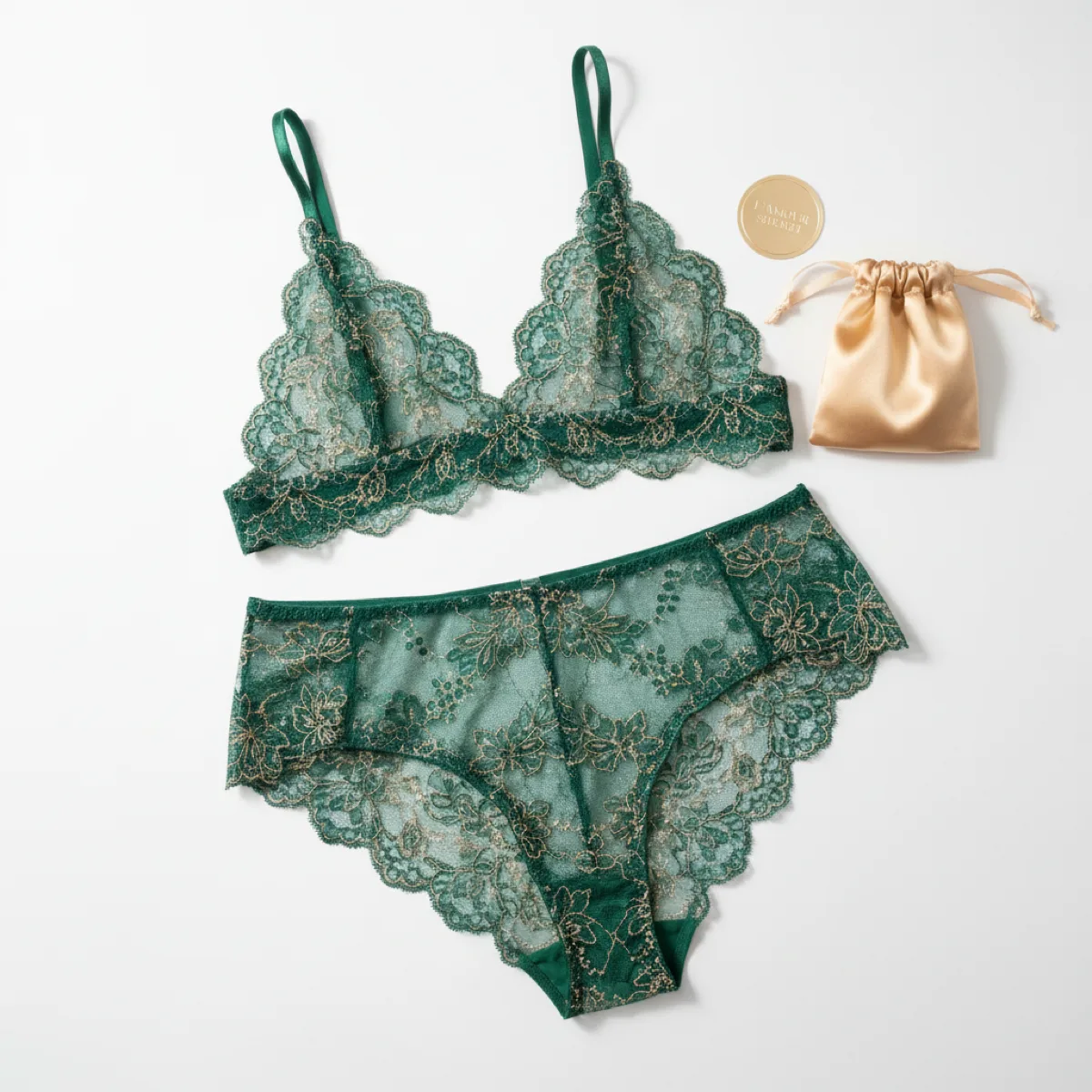 Lingerie pieces photographed flat before generation