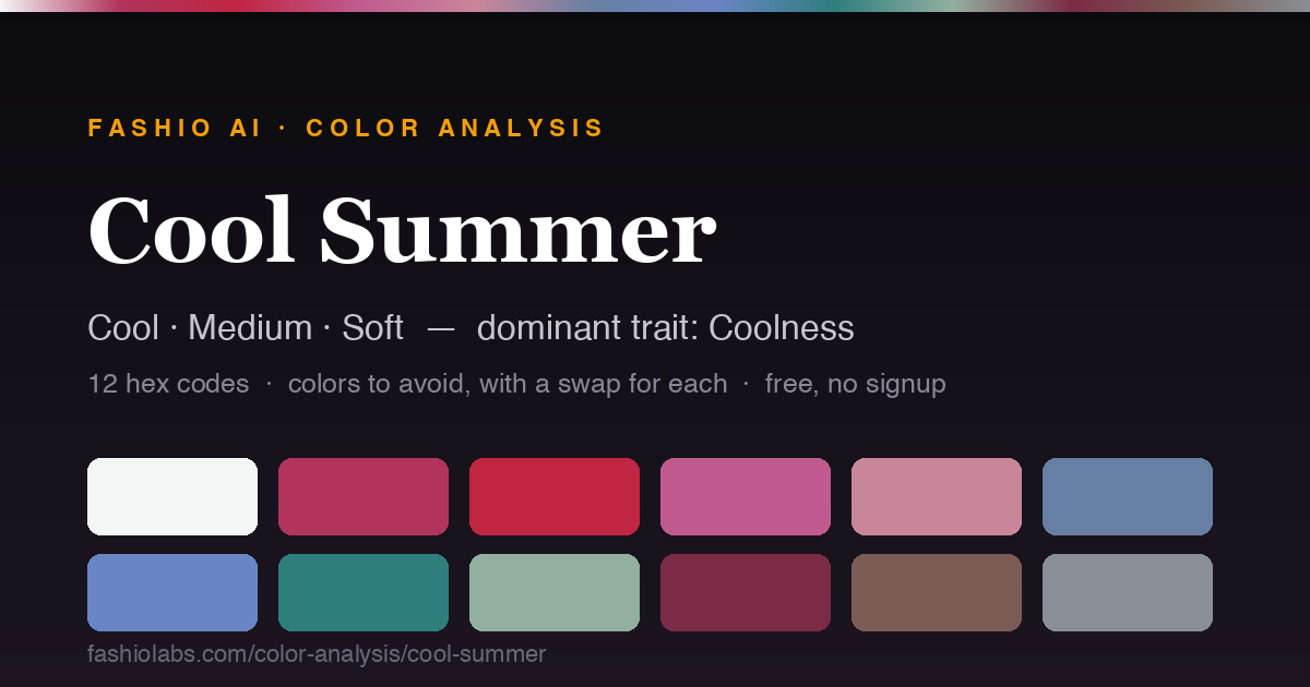 The Cool Summer color palette — 12 swatches with hex codes
