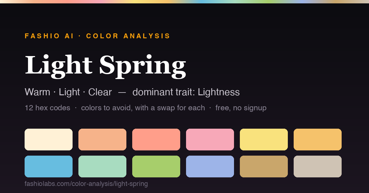 The Light Spring color palette — 12 swatches with hex codes