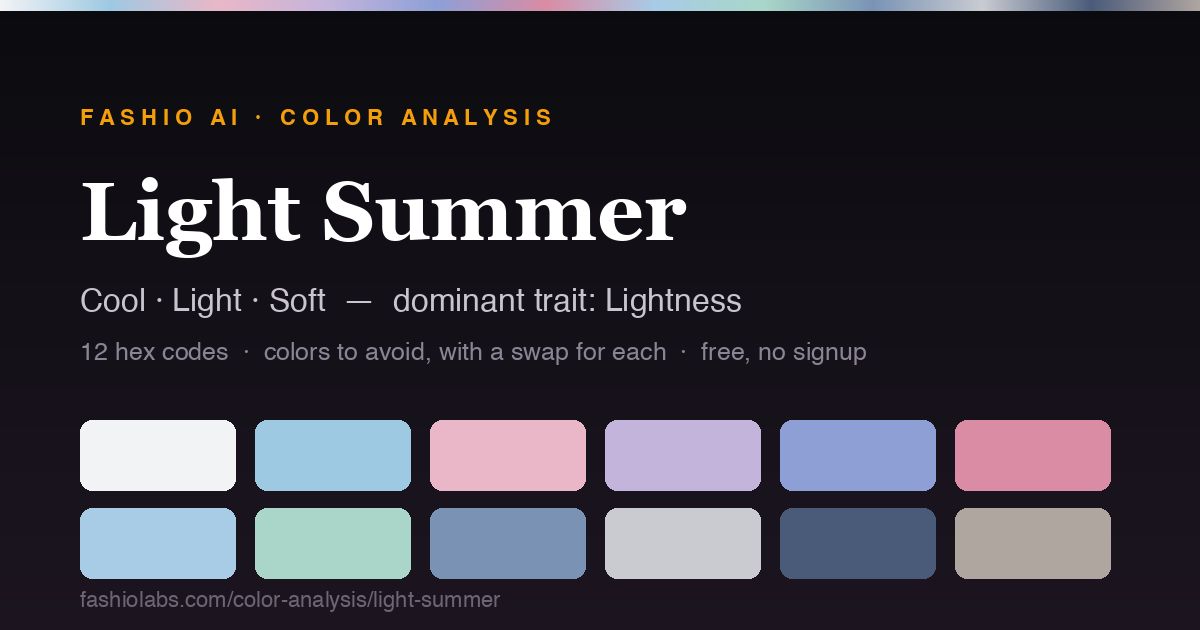 The Light Summer color palette — 12 swatches with hex codes