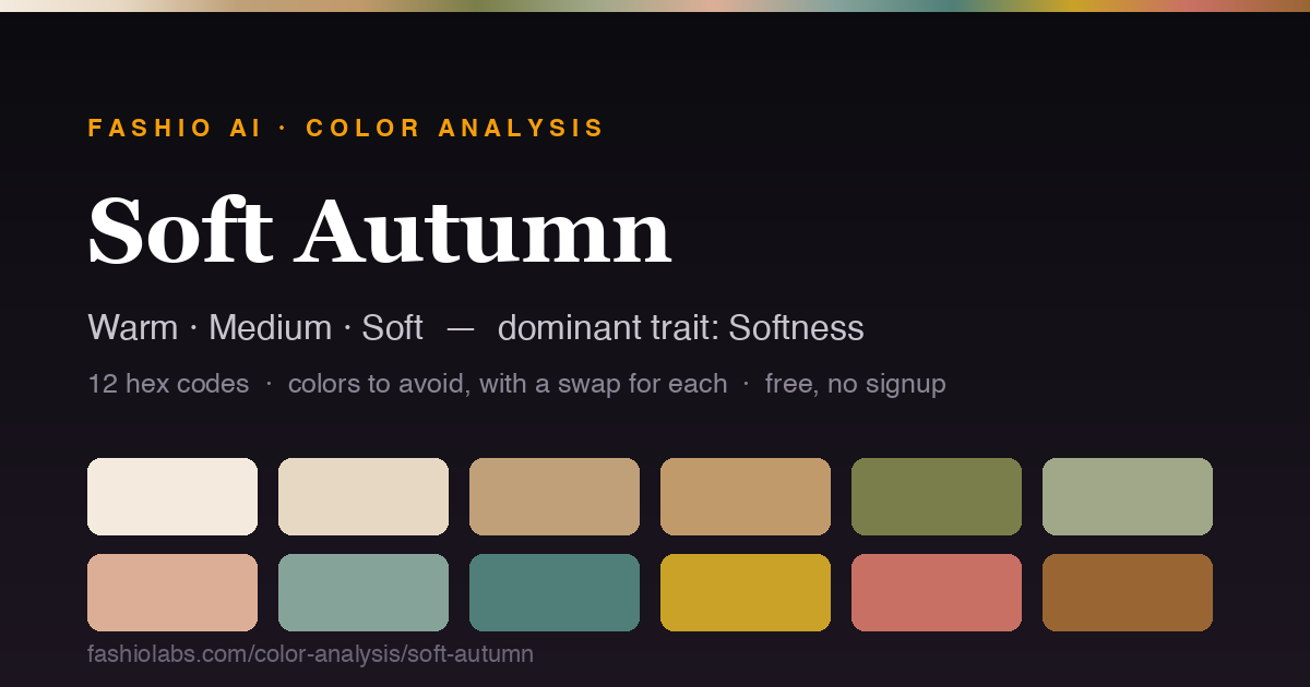 The Soft Autumn color palette — 12 swatches with hex codes
