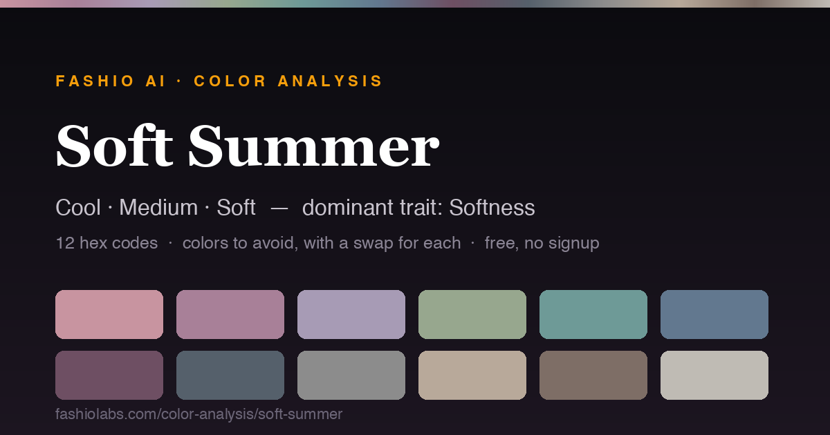 The Soft Summer color palette — 12 swatches with hex codes