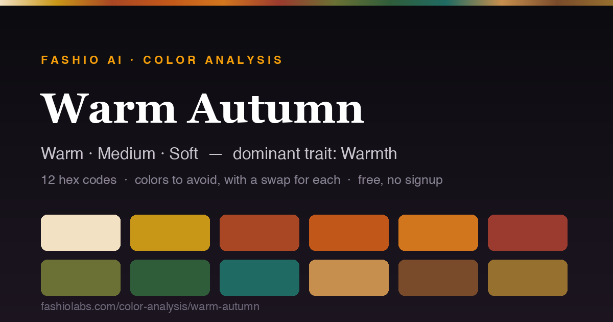 The Warm Autumn color palette — 12 swatches with hex codes