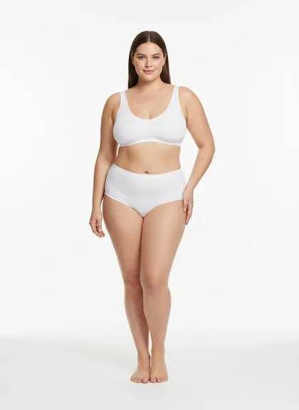 Plus size AI fashion model generated for extended-range product photography