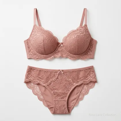 Rose lace lingerie set photographed flat before generation